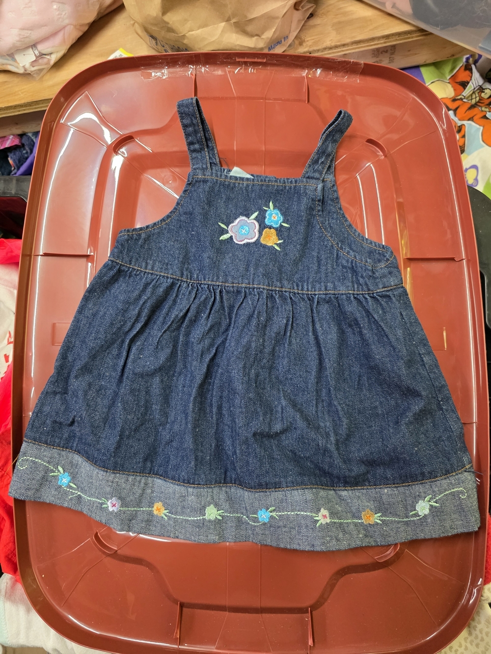 Cherokee Dark Blue Denim Floral Embroidered Toddler Dress